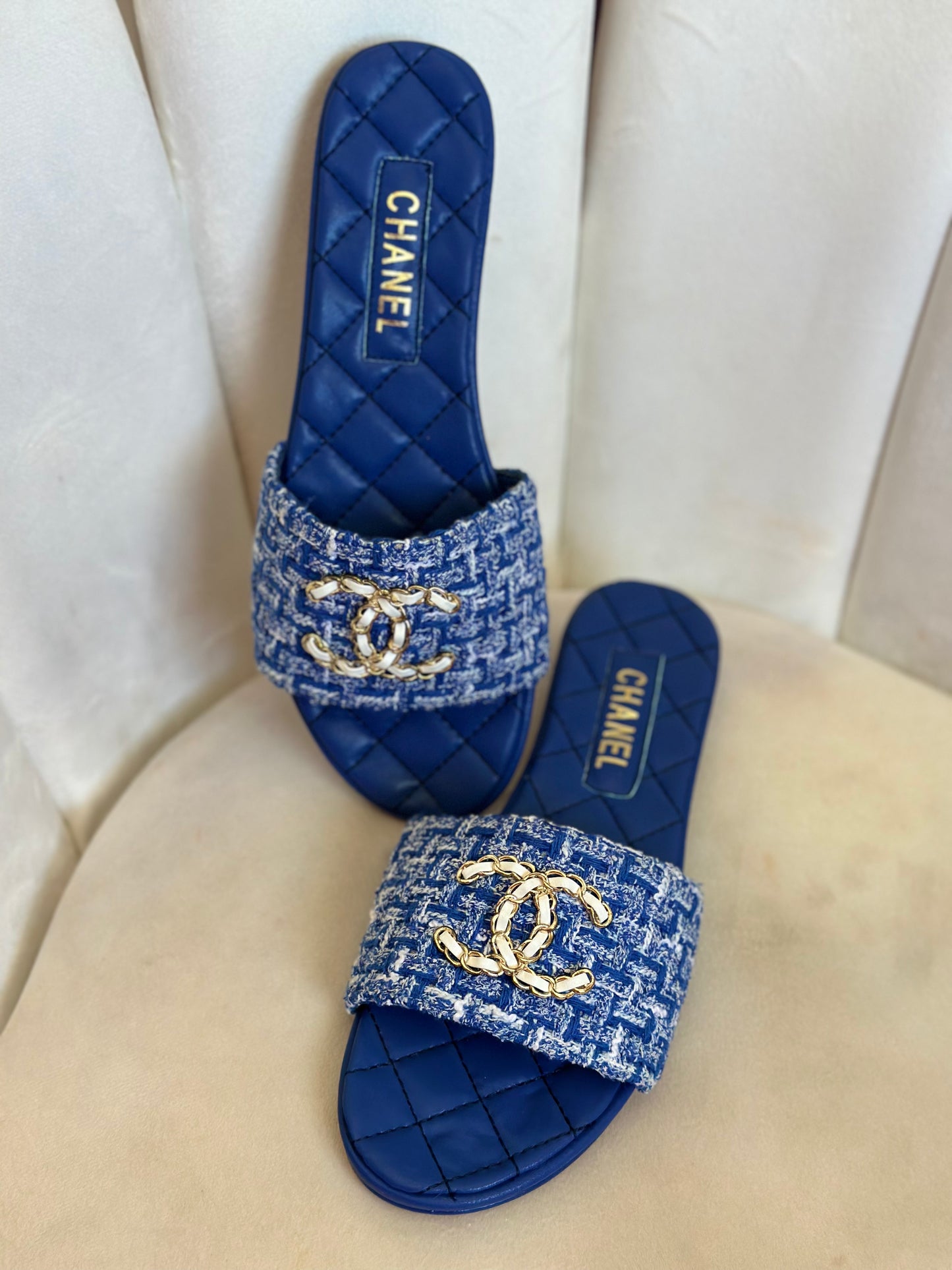 **DUPEE** CHAN3L TWEED SANDAL (BLUE) (WMNS 9)