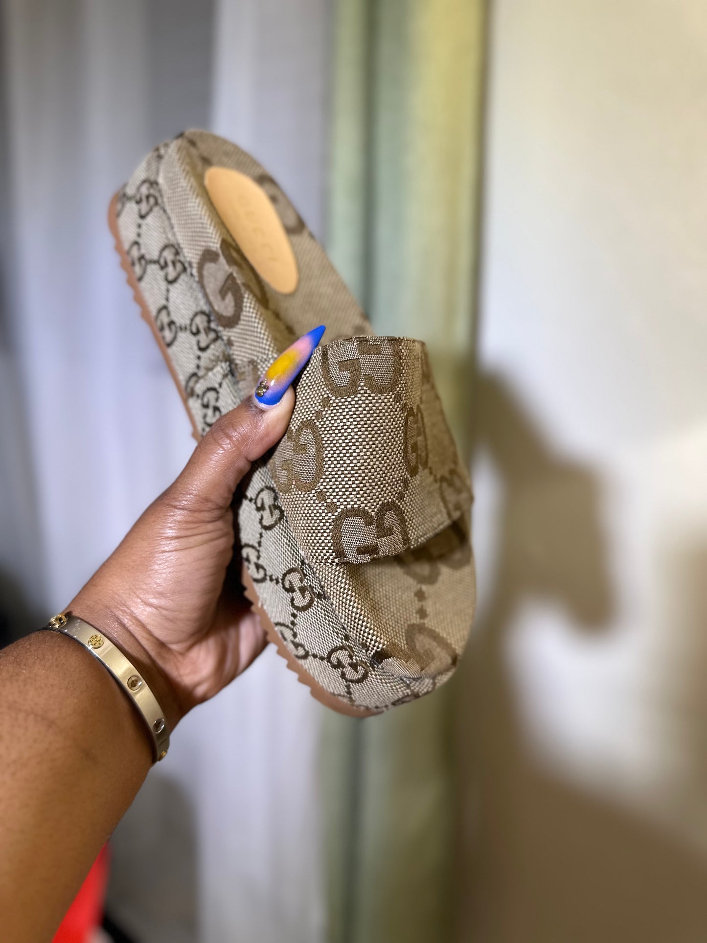 **DUPEE** GUCC MONGRAM PLATFORM LOW SLIDES (WMNS 9)