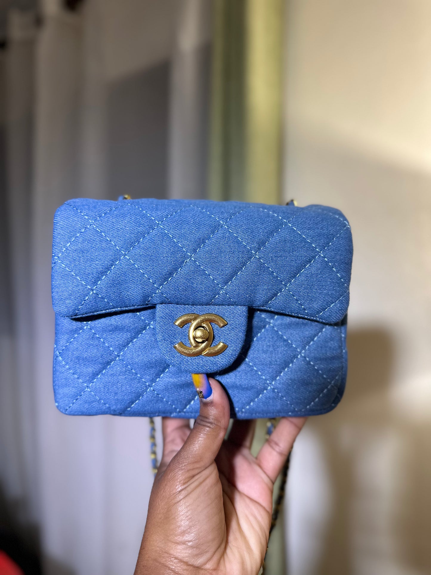 **DUPEE** CHAN3L DENIM MINI CLASSIC FLAP