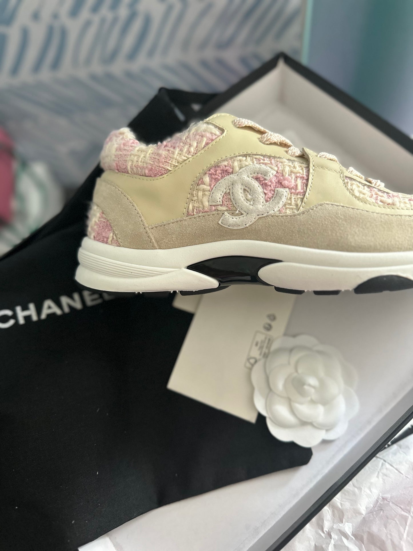 **DUPE** CHAN3L TWEED SNEAKER (PINK & NUDE) WMNS 9